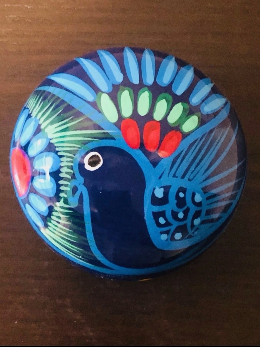 Talavera Mexican Art Pottery Hand-Painted Blue Bird Floral Trinket Box -